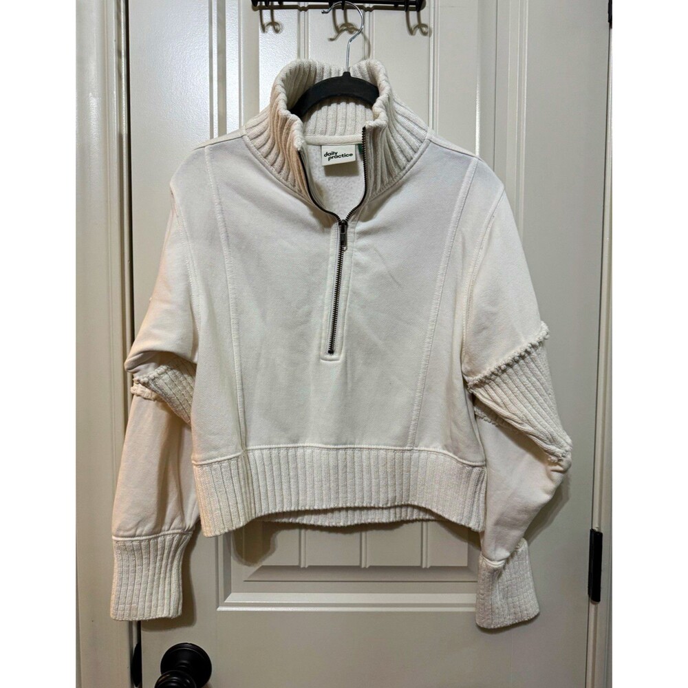 Daily Practice by Anthropologie Cropped Quarter Zip Sweatshirt Cream White XXSP